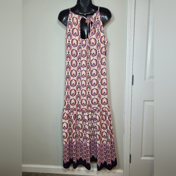 Maison Tara Peacock Geometric Abstract Maxi Dress sz 10 - Picture 4 of 10